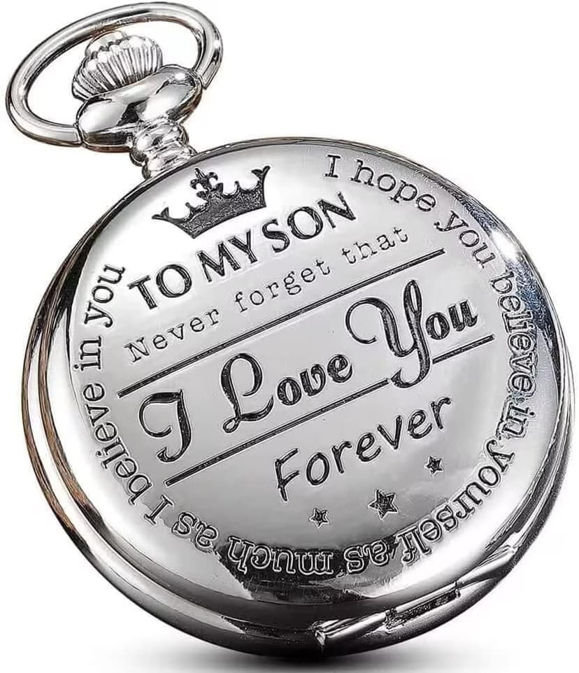 Engraved Pocket Watch to Son I Love You Gifts from a Mom Dad Birthday Christmas Gift Fob Watches Chains