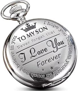 Engraved Pocket Watch to Son I Love You Gifts from a Mom Dad Birthday Christmas Gift Fob Watches Chains