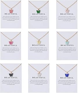Rrdaily 9 Pcs Dainty Colorful Butterfly Pendant Necklace Set for Women,Bohemian Acrylic Butterfly Chain Necklace Cute Jewelry Gift