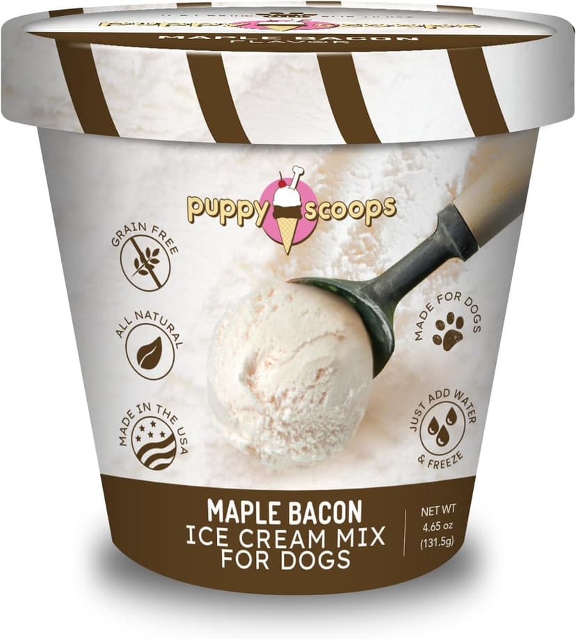 Dog Ice Cream Mix (Maple Bacon Flavor), 4.65 oz - Just Add Water and Freeze at Home, Powder Mix with Ice Cream Cup and Reusable Lid - Made in USA