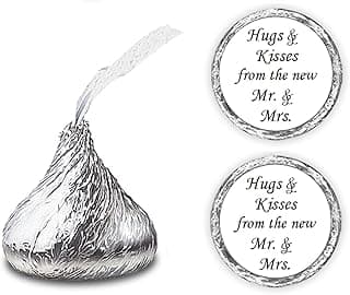 324 Hugs and Kisses from The New Mr. & Mrs. Kiss Wedding Stickers, Chocolate Drops Labels Stickers for Weddings, Bridal Shower Engagement Party Decorations, Kisses Favors Decor. Made in USA