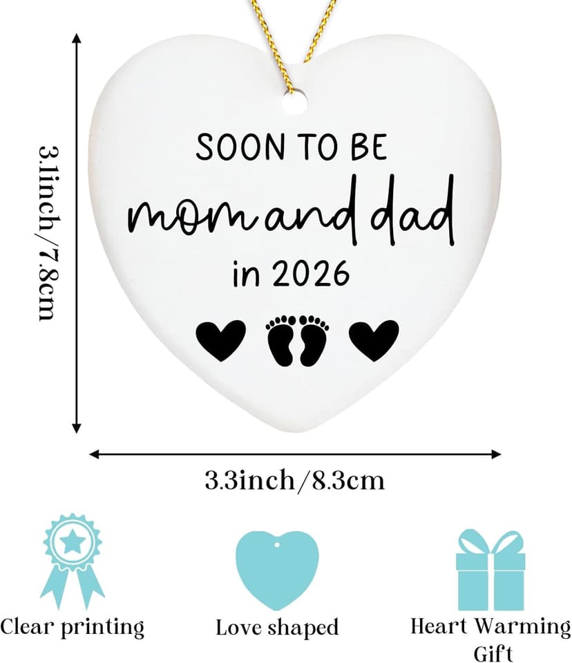Soon to Be Mom & Dad in 2026 Christmas Tree Decoration Ornament Keepsake Sign Heart Plaque Mom and Dad to Be Gift Pregnancy Gifts for New Parents Expecting Mommy Daddy Gift