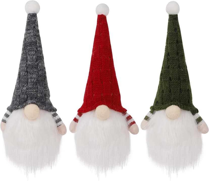 Juegoal Christmas Plush Gnomes, 9 Inch Lighted Handmade Mini gnome Scandinavian, Light Up Swedish Tomte Elf Holiday Present, Battery Operated Xmas Gifts Table Ornaments Dinner Party Supplies, Set of 3