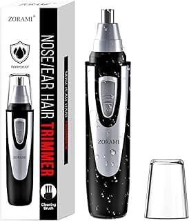 ZORAMI Ear and Nose Hair Trimmer Clipper - 2025 Professional Painless Eyebrow & Facial Hair Trimmer for Men Women, Battery-Operated Trimmer with IPX7 Waterproof, Dual Edge Blades for Easy Cleansing Black