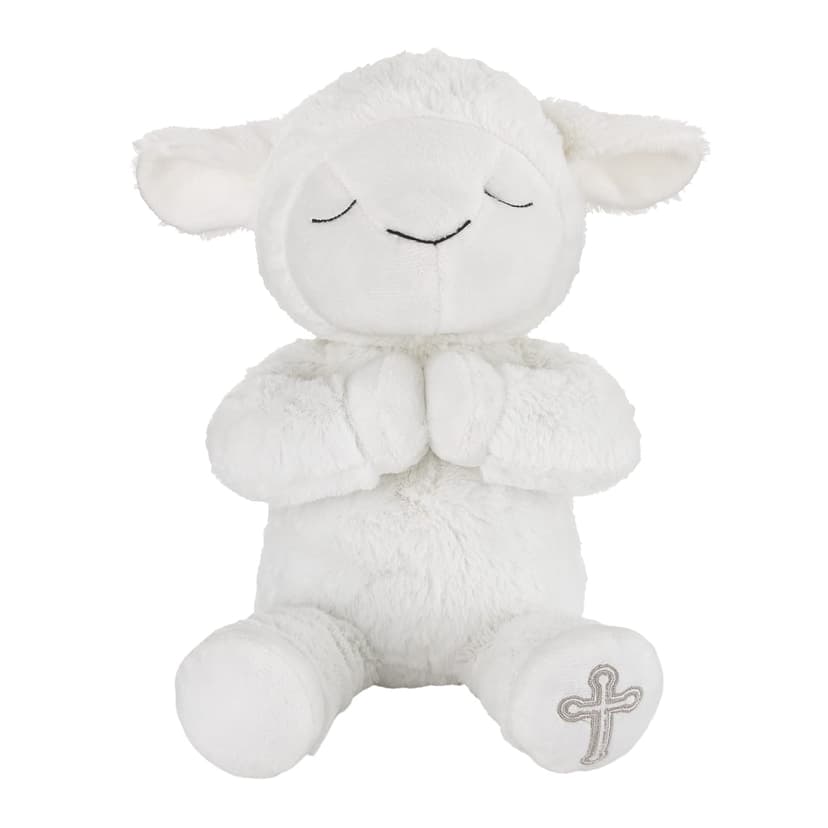 Little Love by NoJo Baptism White Plush Lamb with Praying Hands and Embroidered Cross