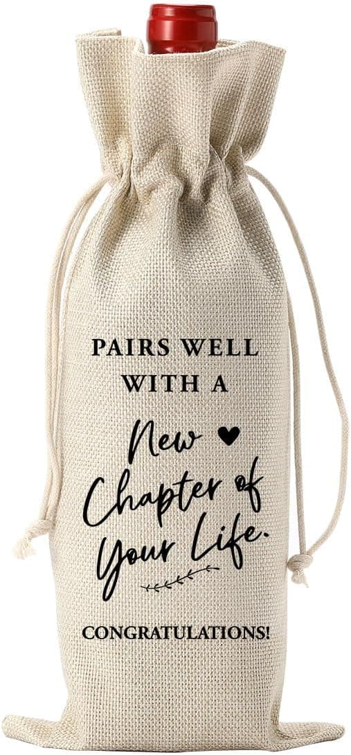 YUANHAO Moving Away Gifts for Friends, Farewell Gifts for Coworkers, Going Away Gift for Women Men, Goodbye Gift for Coworkers, Funny New Chapter Wine Bag