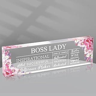 Pinkunn Boss Lady Gifts for Women Inspirational Quotes Office Gifts for Women Acrylic Boss Lady Office Decor Birthday Appreciation Keepsake and Paperweight for Leader(Classic Style)