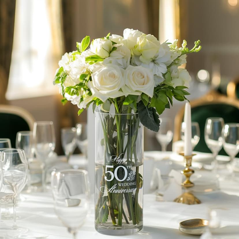 AW BRIDAL 50th Anniversary Wedding Gifts for Couples, 50th Anniversary Decorations for Parents Mom Dad, 50Year Golden Wedding Vase Centerpiece, Friend Sister Birthday Gifts, Flower Vase Home Decor