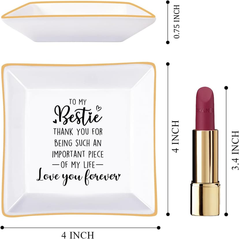 PUDDING CABIN Bestie Gifts for Women Thank you for being such an important piece of my life Ceramic Jewelry Dish for Rings Earrings, Friend Birthday Gifts for Women Female Bff Soul Sister Work Bestie