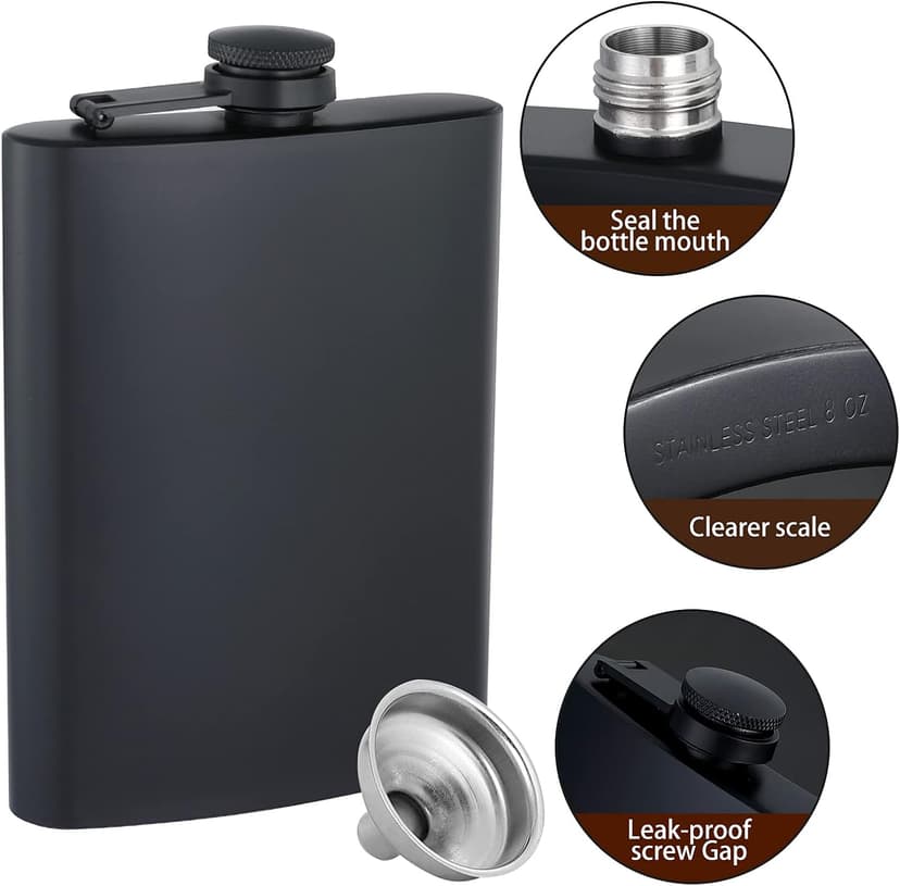 BALABALA Hip Flasks for Liquor for Men Women 12 pcs 8Oz Matte Black Stainless Steel Flask with 12 pcs Funnels for Wedding Party Groomsman Bridesmaid Birthdays Gift