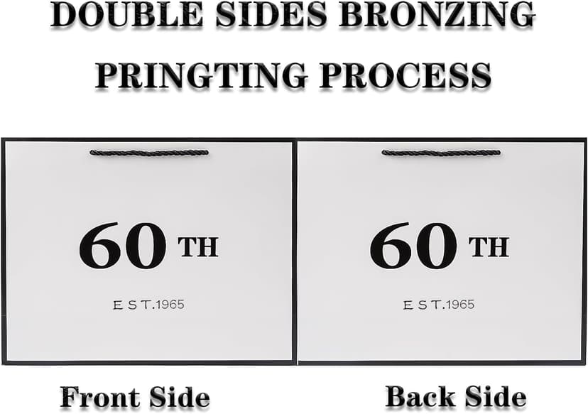 Jaywayang 60th Birthday White and Black Large Gift Bag with Card and Tissue Paper, Metallic Printing Keepsake Gift Vintage Bag for Men Women, 1965 Mom Dad 60 Year Old Party Paper Bag for Gifts Wrapping, Anniversary.