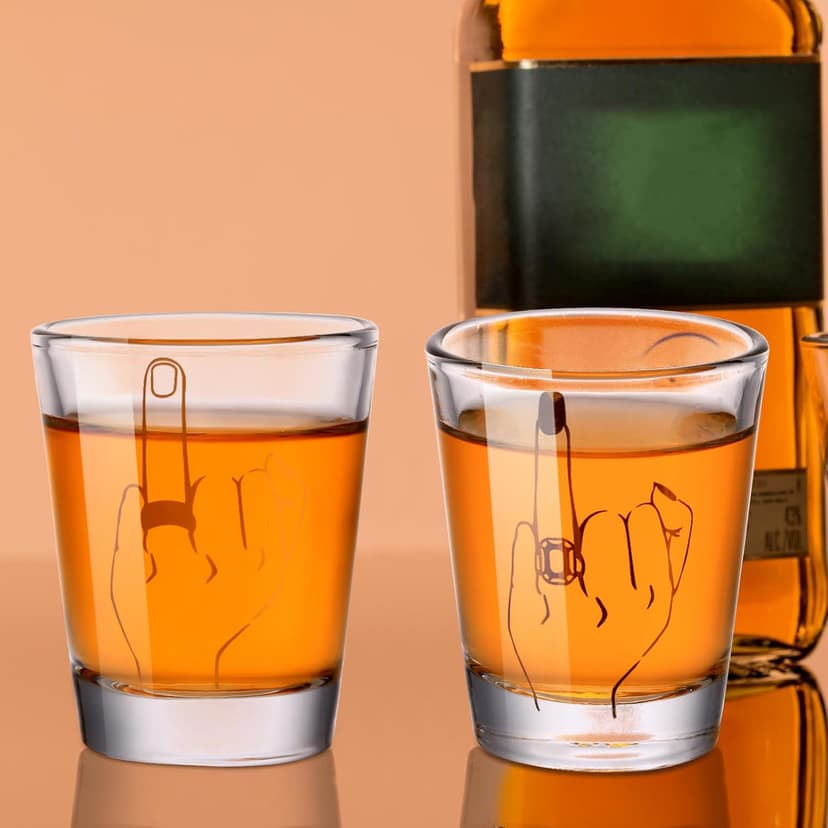 Mimorou Bride and Groom Glasses 2 Pieces Ring Finger Wedding Funny Bride Wine Glass 2 oz Mr and Mrs Engagement Gifts Stemless for Newlyweds Couples(Classic,1.93 Inch)