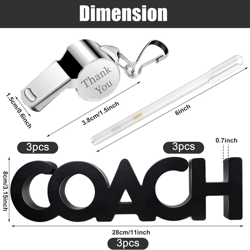 Amyhill 9 Pcs Coach Gifts Football Soccer Coaches Gifts Thank You Coach Wood Sign Whistle Stainless Steel Whistle with Rope White Marker Pen Christmas Thanksgiving Gift for Men Women Football Sports