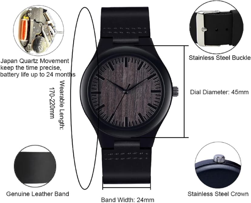 UMIPHIMAT Engraved Wooden Watches for Men - Customized Wood Wrist Watches for Husband Boyfriend Dad Son