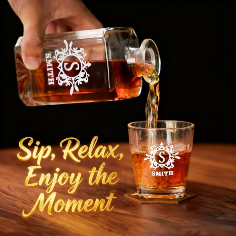 Personalized Whiskey Decanter Set for Men Home Bar Custom Liquor Decanters Wooden Box Whiskey Glasses Set Gifts for Husband Dad Men Cave Christmas Birthday Anniversary Valentine‘s Day