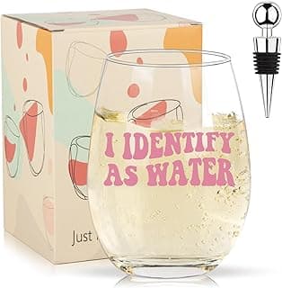 I Identify as Water 16oz Stemless Wine Glass, Funny Wine Glasses For Women, Men, 2025 Best White Elephant Gifts, Gag Gift, Perfect Birthday Or Christmas Gift For Adult, Coworker, Friend, Sister