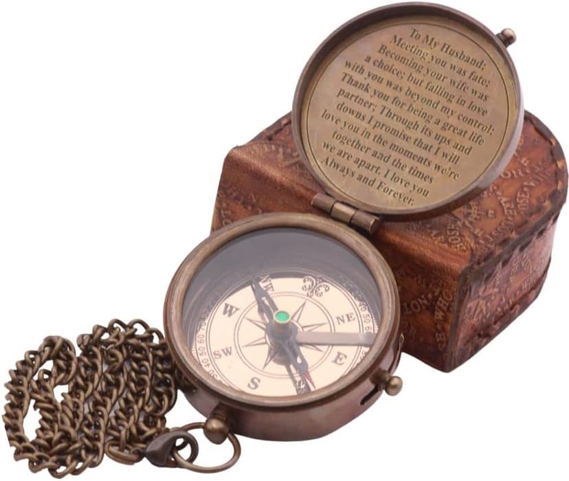 RII to My Husband I Love You, Brass Compass Engraved Gifts for Men, Bronze Gifts for Men, Romantic Gifts for Him/Her, Keepsake Gifts for Husband, 5th/25th 50th Wedding Gift Ideas