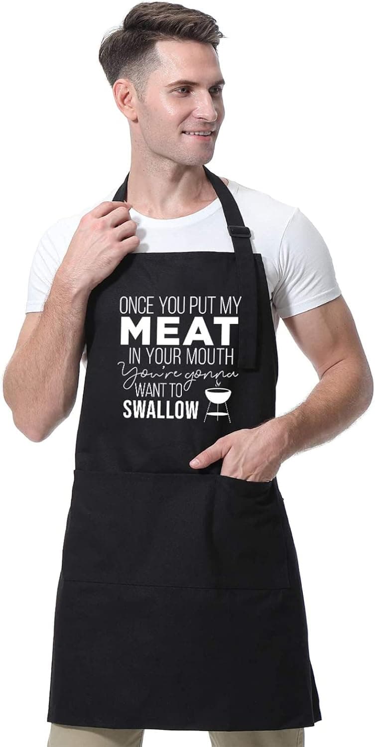 Miracu Funny Cooking Aprons for Men Husband - Christmas, Santa, Birthday Funny Male Gifts for Mens Best Friend, Gifts for Male Friends Guy Boyfriend Chef Man Him - Grilling Grill BBQ Apron w/Pockets