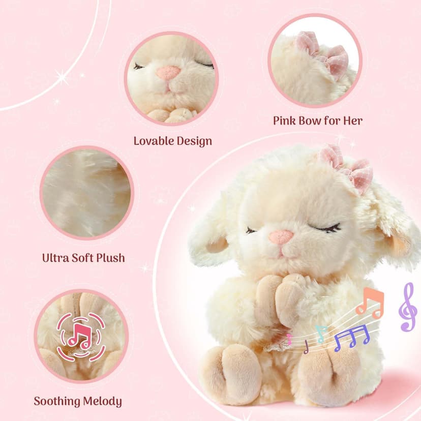 Baptism Gifts for Girl, Catholic Christening, Baby Dedication & Baptismal Gift Set for Baby Girls & Kids - with 9" Musical Praying Lamb Plush Toy & God's Little Blessing Book in Keepsake Box