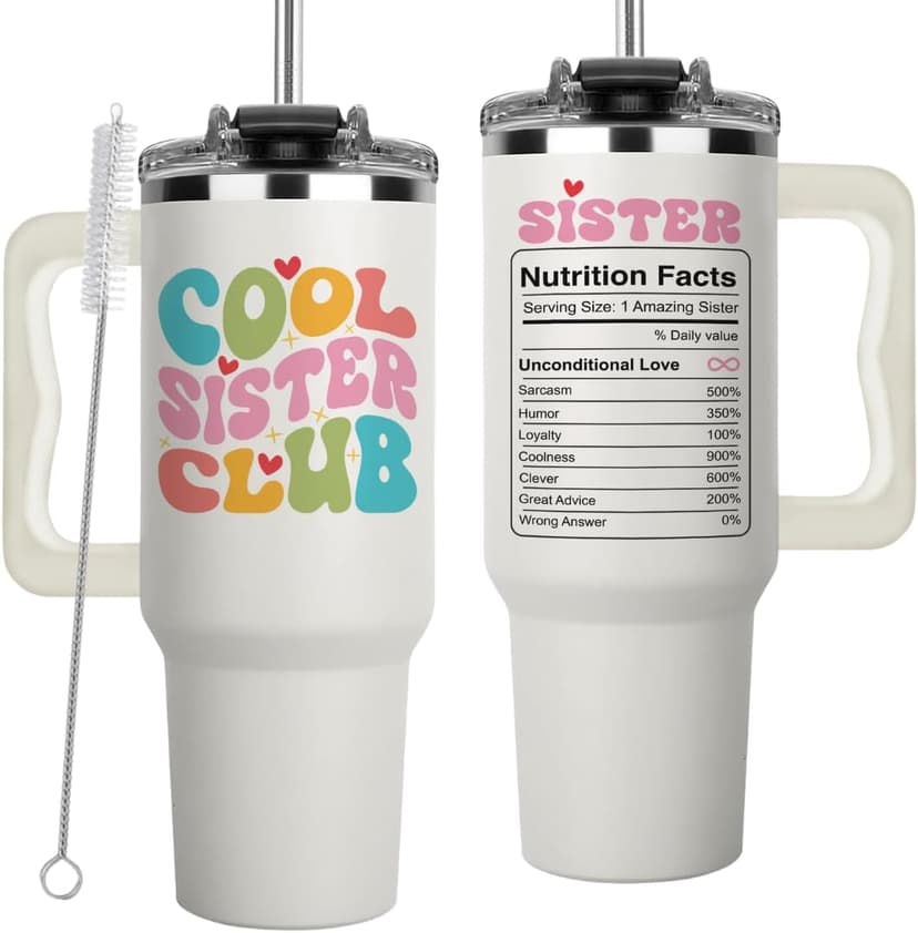 Cool Sister Club Tumbler 40Oz - Big Sis Gift Ideas, Funny Coffee Presents for Her, Cute Sibling Tumbler with Handle for Younger or Older Sisters, Birthday Gifts for Women and Teenage Sis