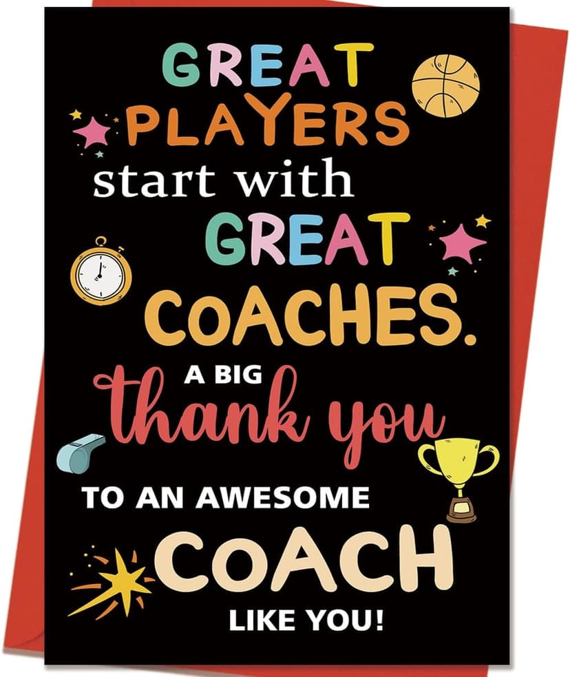 Thank You Coach Card for Men Women, Basketball Baseball Volleyball Pool Football Coach Appreciation Gifts, Great Players Start With Great Coaches