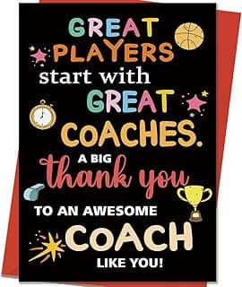 Thank You Coach Card for Men Women, Basketball Baseball Volleyball Pool Football Coach Appreciation Gifts, Great Players Start With Great Coaches