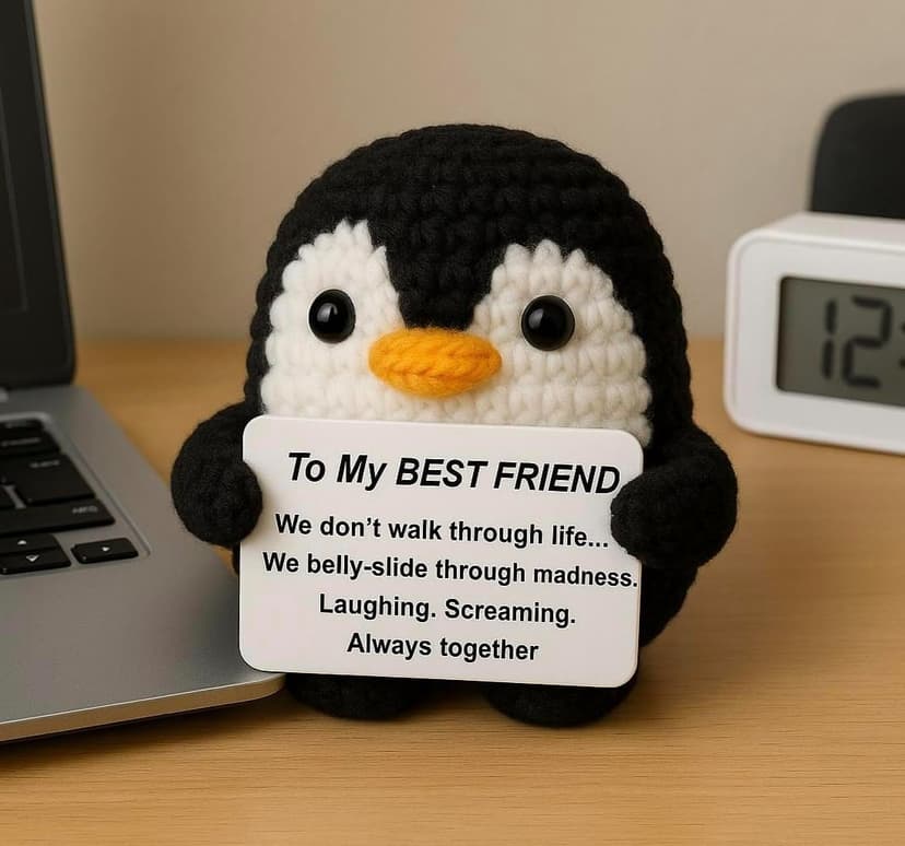 Funny Gifts For Bestie Birthday, Best Fun Friend Gifts For Women, Cool Handmade Crochet Mini Positive Penguin