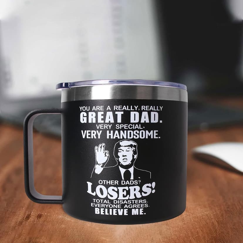 Fathers Day Dad Gifts from Daughter Son,Christmas Birthday Gifts for Step Dads Father in Law Him Bonus Daddy,Gift for Men Papa Grandpa Uncle Stepdad,14 oz Black Tumbler Mug