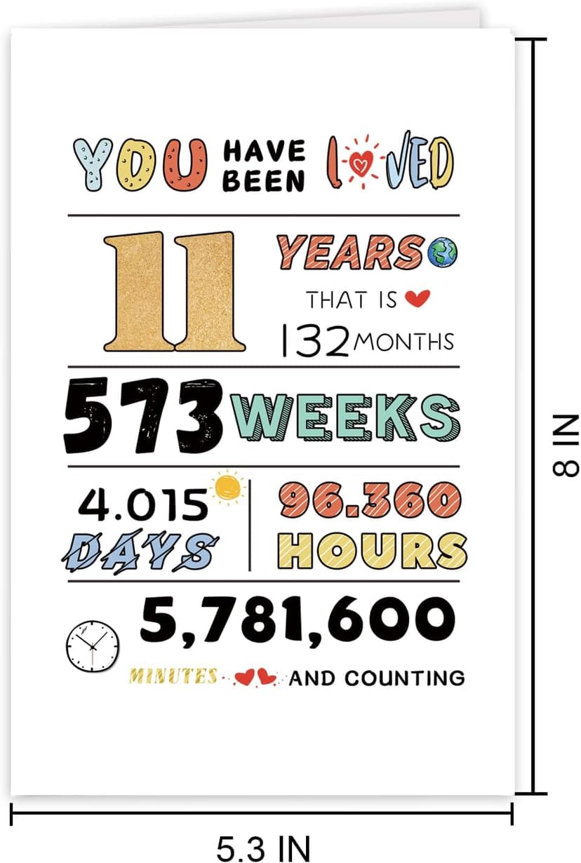 Cute 11th Birthday Card for Boys Girls, Ideal eleven Year Old Birthday Card Gift for Son Daughter Grandson Granddaughter, Happy Birthday Card for 11 Years Old Children, 11Th Birthday Decoration