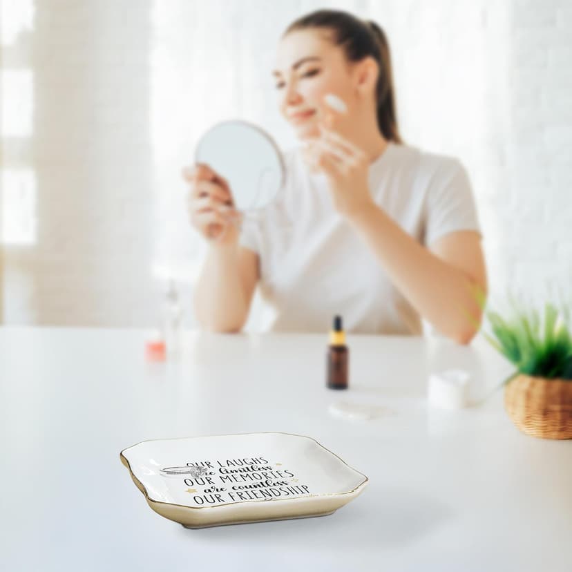 OASSIE Christmas Friendship Gifts for Women - Decorative Trinket Dish 4"x4" Ceramic Jewelry Dish Tray - Christmas Birthday Gifts for Best Friends Women Friendship Bestie BFF Sister, Friend Gift