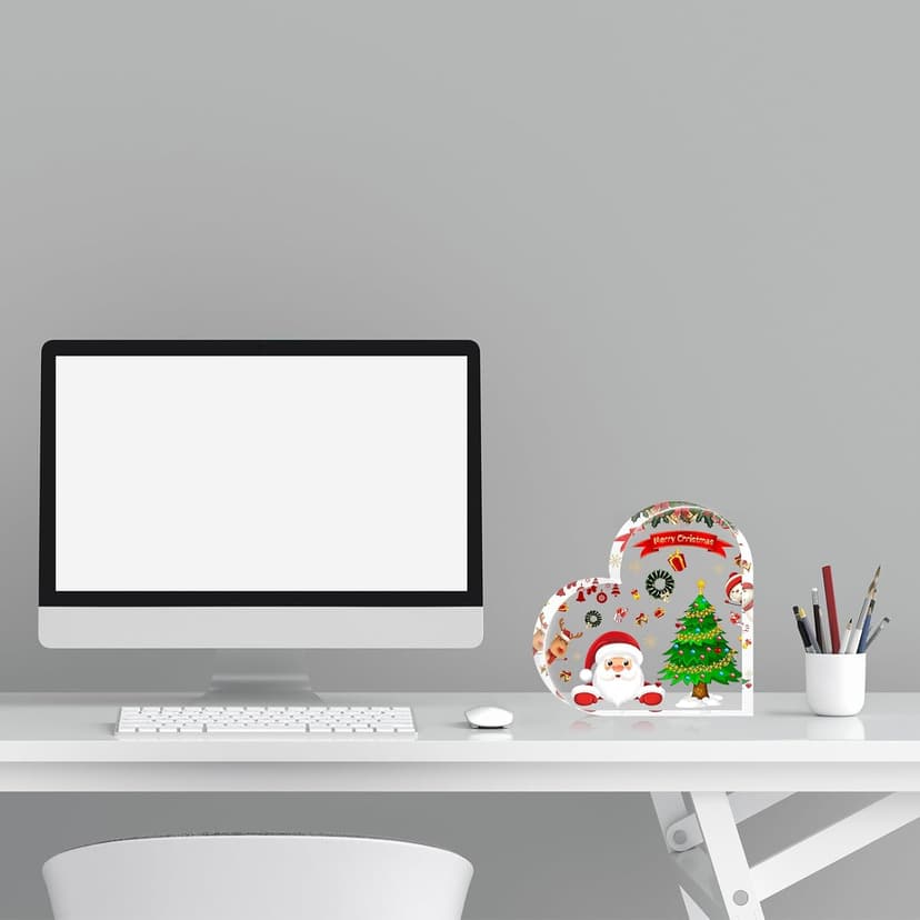 Christmas Decorations Indoor, Christmas Decor for Table, Office Desk, Mantle, Shelf - Acrylic Heart Shaped Gifts for Women/Girls - Holiday Indoor Home Decor