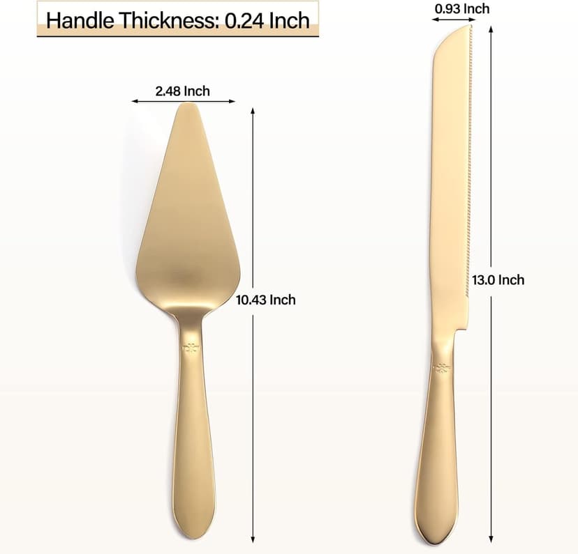 Cake Cutting Set for Wedding, Elegant Cake Knife and Server Set with Thickened Stainless Steel Rounded Edges, Cake Cutter Pie Spatula for Birthday Anniversary Christmas, 2 Pcs, Gold