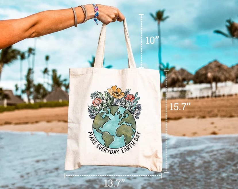Make Everyday Earth Day Canvas Tote Bag for Women Aesthetic Eco-Friendly Reusable Grocery Shopping Bags Funny Gift