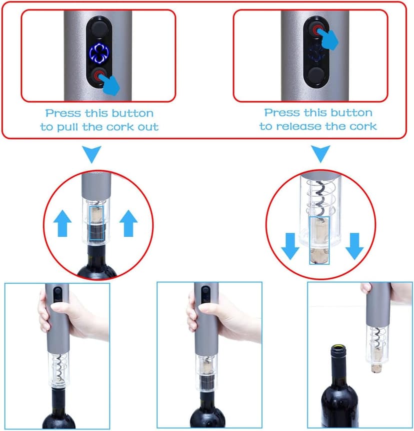 Electric Wine Bottle Opener Automatic Wine Opener Rechargeable Electric Corkscrew with Wine Aerator,Foil Cutter,Wine Stopper,USB-C Charge Cable, Wine Gifts For Women Wine Lovers(Silver)