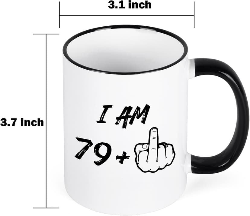YHRJWN 80th Birthday Gifts for Women Men, I Am 79 Plus Middle Finger Coffee Mug, 80th Birthday Gifts Ideas for Best Friends, Grandma, Grandpa, Best 80 Year Old Gifts for Her Him, Novelty Cup, 11 Oz