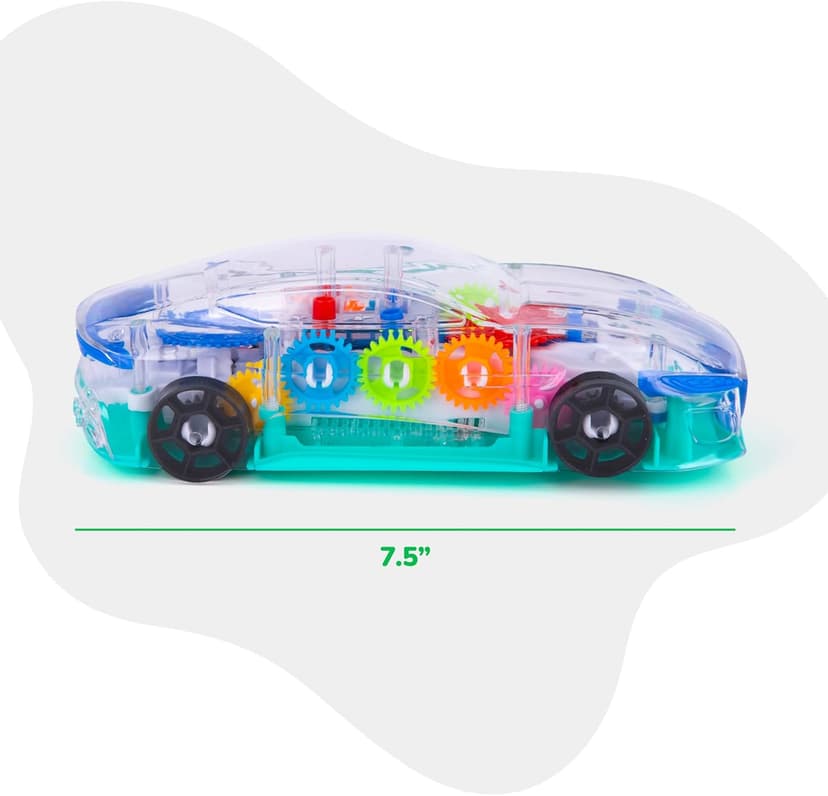 ArtCreativity Light Up Transparent Sensory Car Toy for Kids, 1PC, Bump and Go Toy Car with Colorful Moving Gears, Music, and LED Effects, Easter Toys for Toddlers, Great Birthday Gift Idea