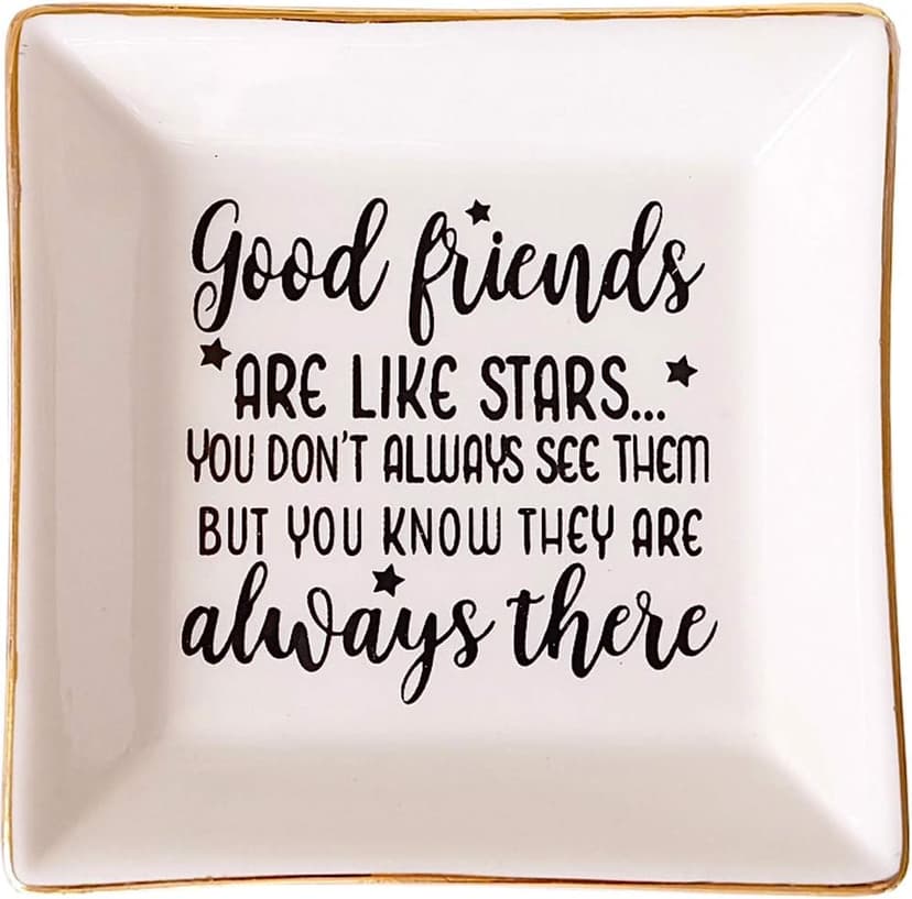 PUDDING CABIN Birthday Gifts for Friends Female Ring Trinket Dish - “Good Friends Are Like Stars You Don't Always See Them But You Know They Are Always There” Friendship Gifts for Women Friends
