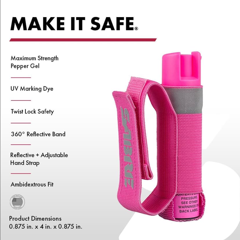 SABRE Runner Pepper Gel, Maximum Police Strength OC Spray, Reflective Strap for Easy Carry & Access, 0.67 fl oz, 4x Longer Spray Time - Up to 13 Seconds Optional Clip-On Alarm & LED Armband Combos
