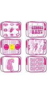 Cunno 6 Pcs Makeup Bags Gifts for Women Preppy Boho Smile Face Flamingo Clear Makeup Bags Cosmetic Transparent PVC Travel Toiletry Organizer(Boho Style)