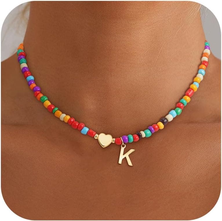 Colorful Initial Necklaces for Girls Women Kids - Teen Girls Gifts Trendy Beaded Initial Necklace Dainty Letter Gifts Choker Necklace for Girl Jewelry