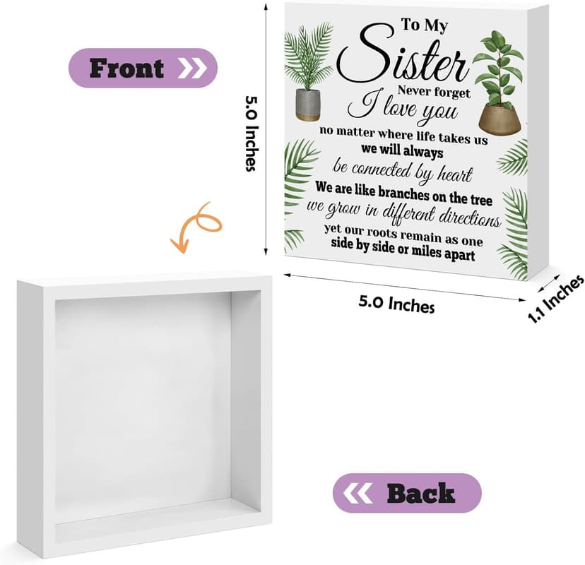 Sisters Gifts from Sister Birthday Gifts for Sister Engraved Wooden Block Sign Desk Table Decor Sign for Sister Christmas Thanksgiving Valentines Day Mothers Day Gift for Sister