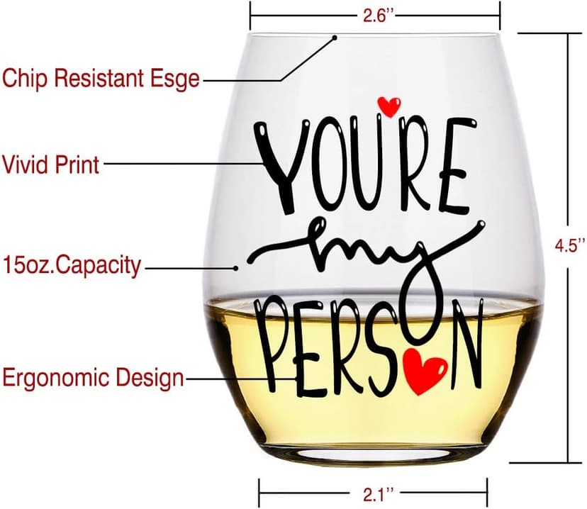 Perfectinsoy You're My Person Funny Stemless Wine Glass, Best Friend Wine Glass for Women, Perfect Birthday, Wedding, Christmas, Mother's Day Gift for Women Friend