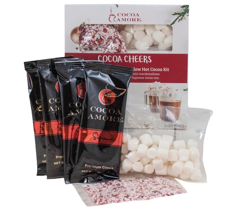 Hot Chocolate Cocoa Mix Gift Kit - Supreme Gourmet Cocoa Mix Packets, Crushed Peppermint & Mini Marshmallows | Instant Drink 4 Servings 8 oz