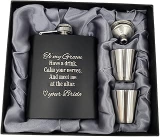 Groom Gifts from Bride on Wedding Day, Gifts for Groom to be, Fiance Gifts for Him, Bride and Groom Flask, Groom Gift, Groom Engagement, Wedding Gift for Husband, Future Husband Gifts, Hip Flask (GB)