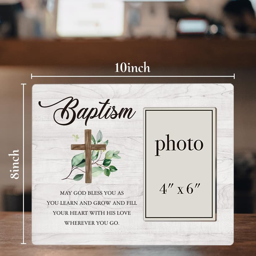 Baptism Picture Frame, Baptism Gifts for Boys, Christening Gifts for Girls, Catholic Baby Gift Wood Photo Frame, 4 x 6 Inch Photo