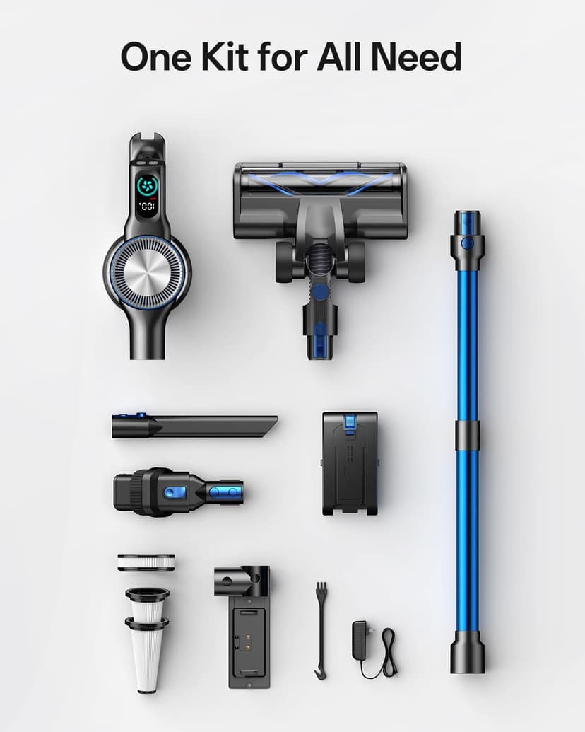 Cordless Vacuum Cleaner, 8-in-1 Cordless Stick Vacuum Cleaner with 3 Suction Modes, Up to 45mins Runtime, Rechargeable, Self-Standing, Wireless Vacuum Cleaners for Home Pet Hair Carpet Car Hard Floor