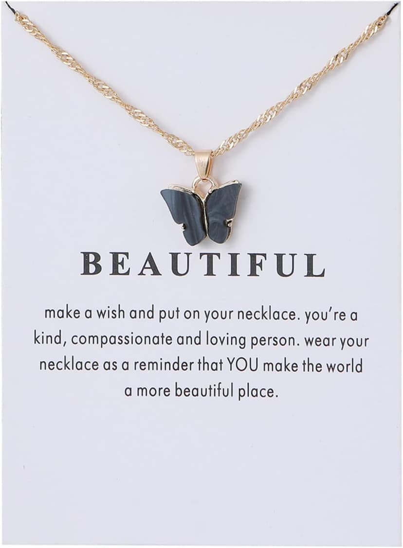 Rrdaily 9 Pcs Dainty Colorful Butterfly Pendant Necklace Set for Women,Bohemian Acrylic Butterfly Chain Necklace Cute Jewelry Gift