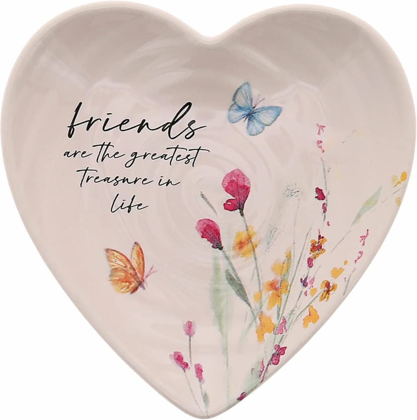 Pavilion Gift Company - Friend - Ceramic Heart-Shaped Keepsake Dish, Watercolor Floral Design, Valentines Day Gift For Girlfriend, Unique Gifts for Friend, Trinket Dish, Ring Holder, Jewelry Dish