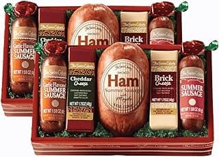 2 Holiday Gift Boxes - The Swiss Colony High 5 Food Bundle - Assorted Summer Sausages and Cheeses, Includes 2 Gift Boxes