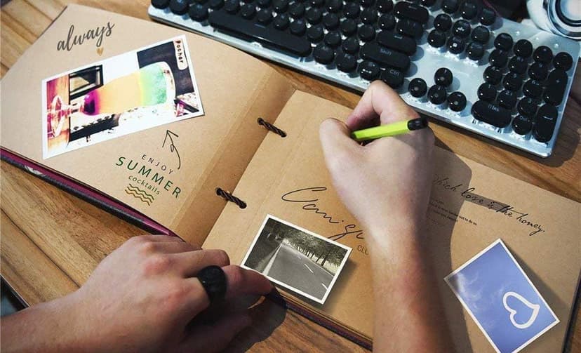 Scrapbook Photo Album,Our Adventure Book, Embossed Words Hard Cover Movie Up Travel Scrapbook for Anniversary, Wedding, Travelling, Baby Shower, etc (Adventure Book)